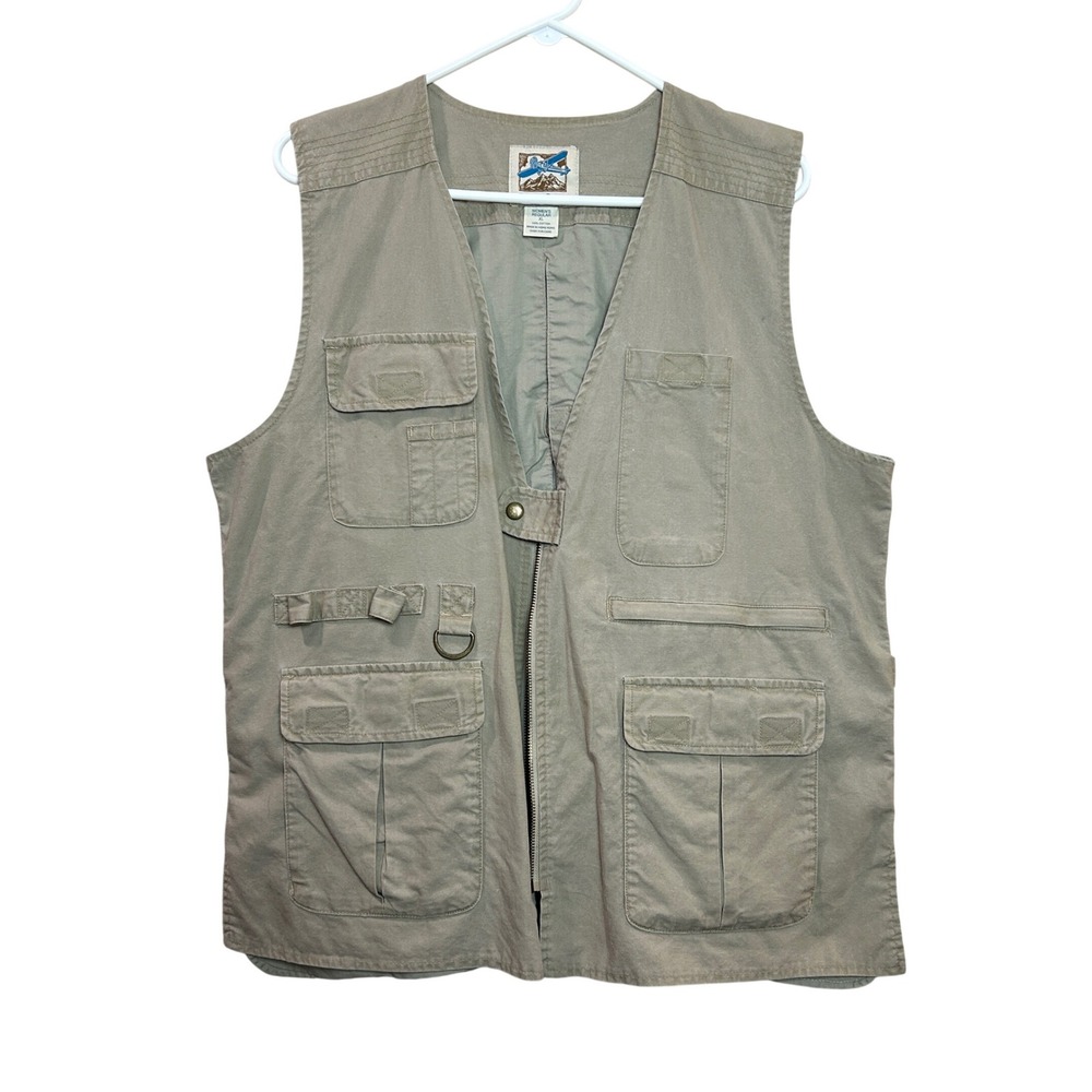 TravelSmith Utility Vest Mens XL Khaki Tan Multi Pocket Safari Fishing Cotton